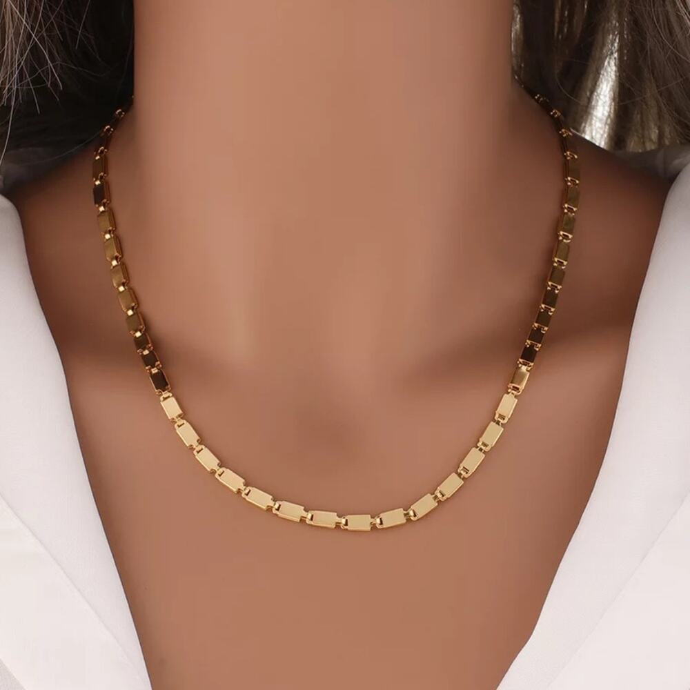 NEW 18K yellow gold plated square chain link necklace jewelry B19A